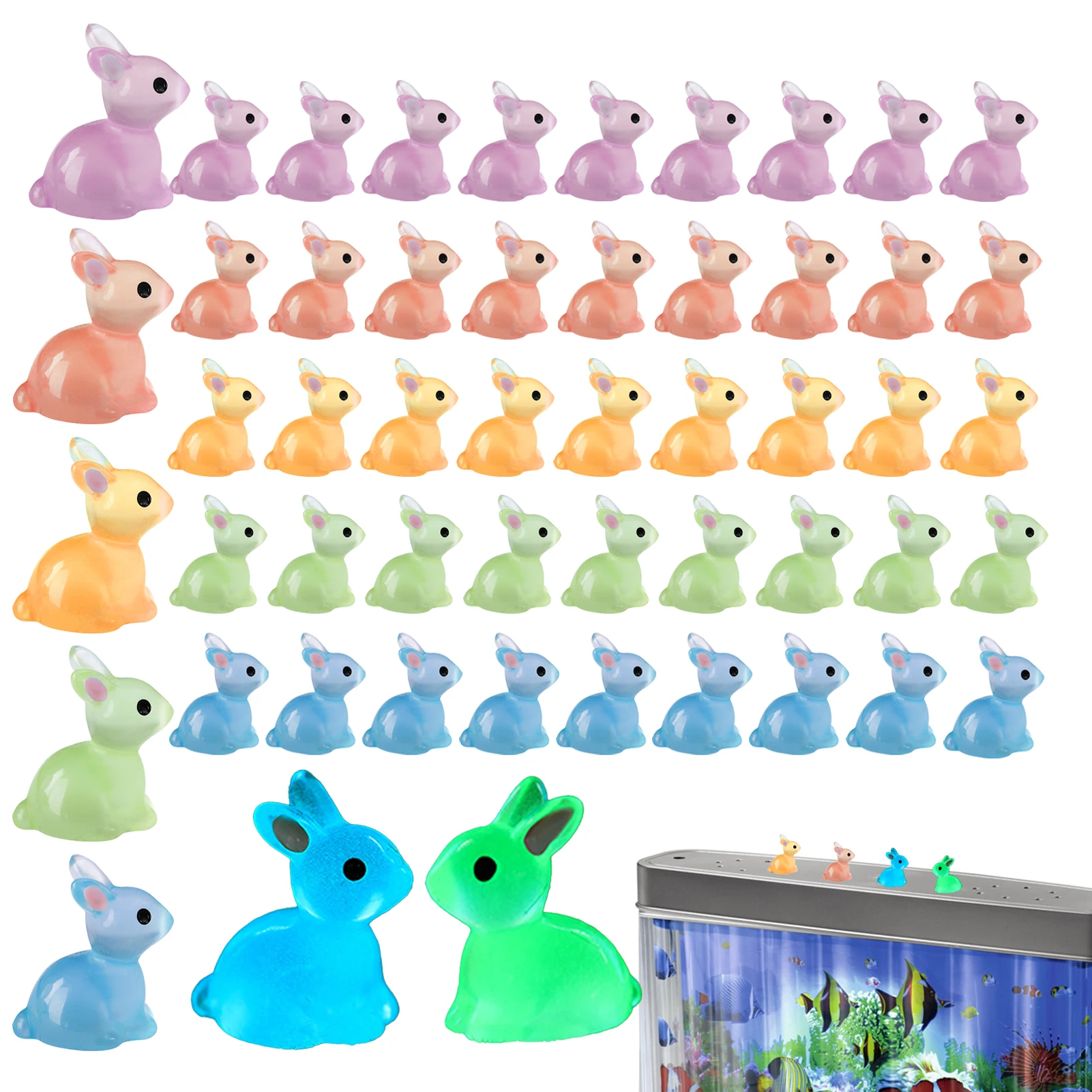 50pcs Resin Bunnies Bulk Mini Rabbit Figurines Glow in the Dark Rabbits Fairy Garden Decorations for Parties Yards Patio Potted