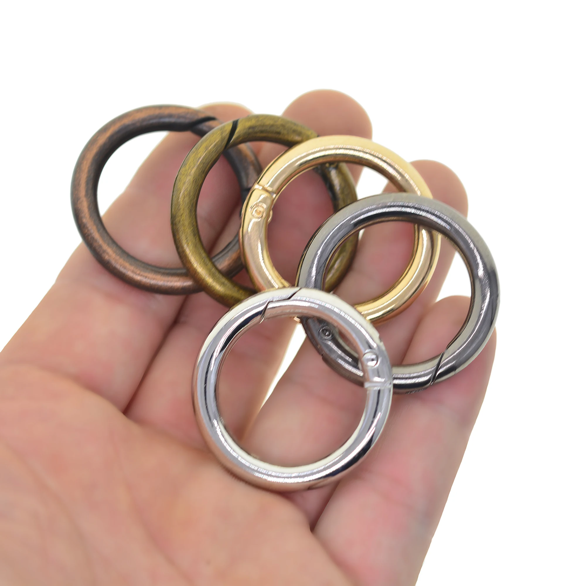 10 pcs 1.4nch large mixed colors Spring O Rings Alloy Round circle Snap Buckle carabiner Hook Clip DIY Keyring Keychains