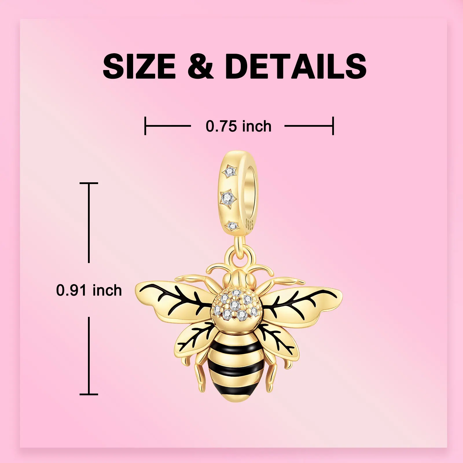 Original 925 Sterling Silver Charm Nature Insect Gold Honey Bee Pendant for Women Fit Original Bracelet Necklace DIY Accessories view 3