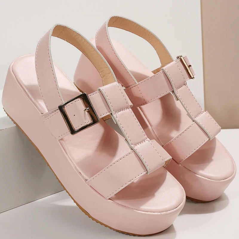 NEW Summer Women Wedges Leather Pu Casual Sandals Ladies Fashion Slip-On Female High Quality Sandals Woman Roman Shoes