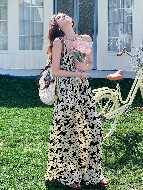 Pantalones de una pieza con estampado Floral para mujer, Vaion Sle, holgados, de pierna ancha, informales, adelgazantes, de cintura alta, largos, verano