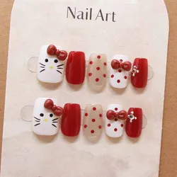 10 Pcs Women Cute Cat Handmade Press on Nails Detachable Short Ballerina Nail Patches Polka Dot Cat Eyes Fake Nails Nail Patches