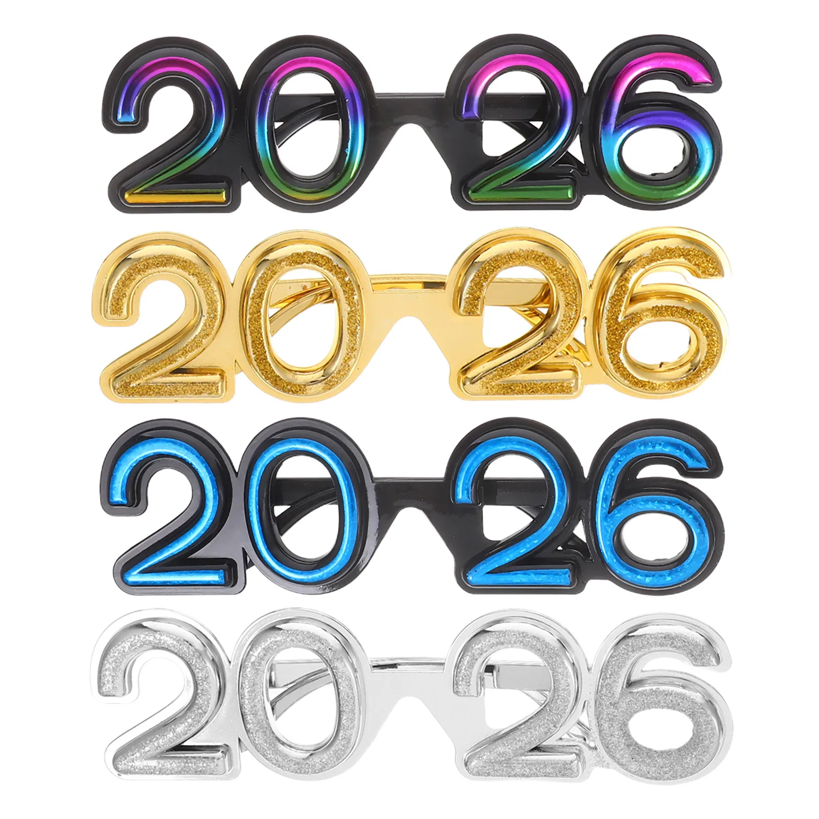 

4 Pcs 2026 Glasses New Year Eve Decorative Mirror Christmas Party Celebration Sunglasses Glitter Number Eyeglasses