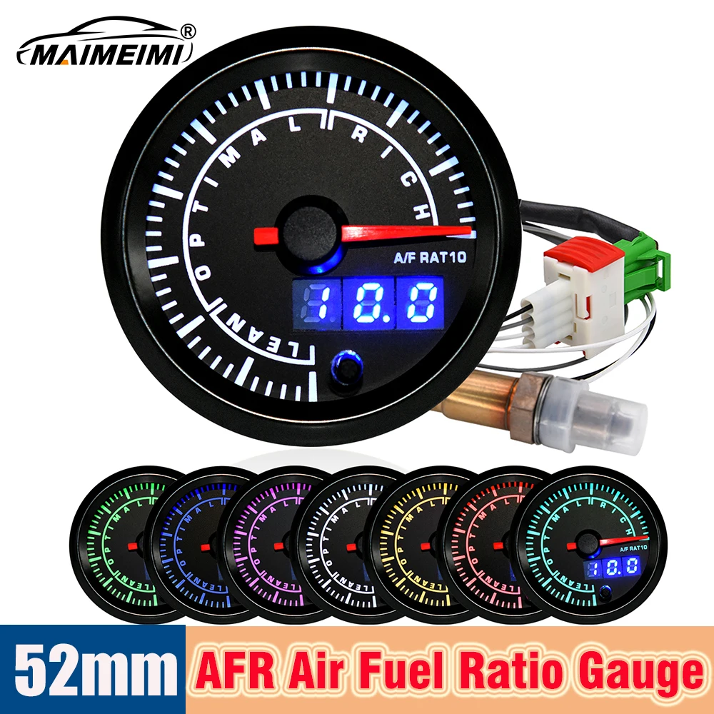 Car O2 Air Fuel Ratio Oxygen Sensor 02580060282 2Inch AFR Digital Display Air Fuel Ratio Gauge 7 Color LED for Car 12V Customize