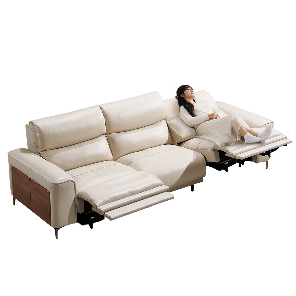 Electric SofaModern Designer Zero Gravity Electric Recliner Sofa With Walnut Accents And USB Port Luxury Power Motion Sofa For L
