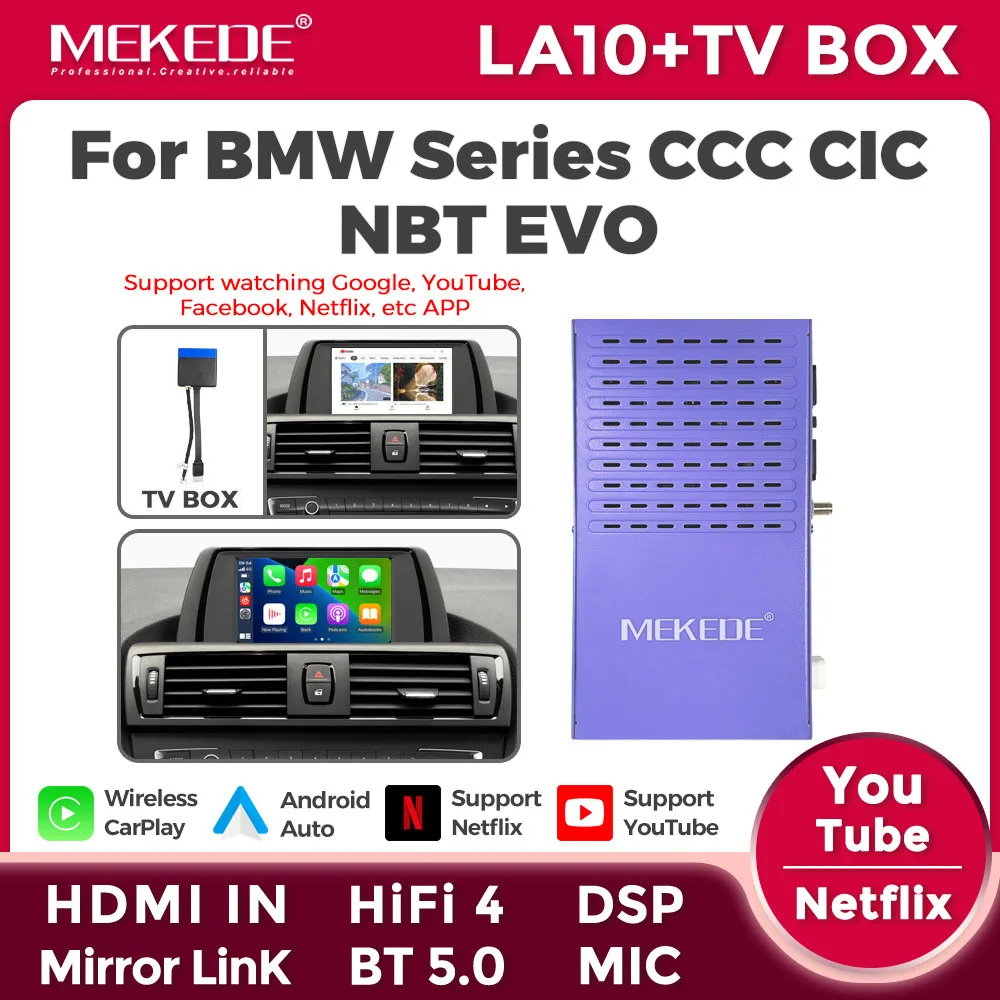 MEKEDE Kabelloses CarPlay Android Auto Mirror Link Auto-Upgrade TV-Box für BMW 1 2 3 4 5 6 7 Serie F10 F20 F30 F45 E60 E90 E87 E84