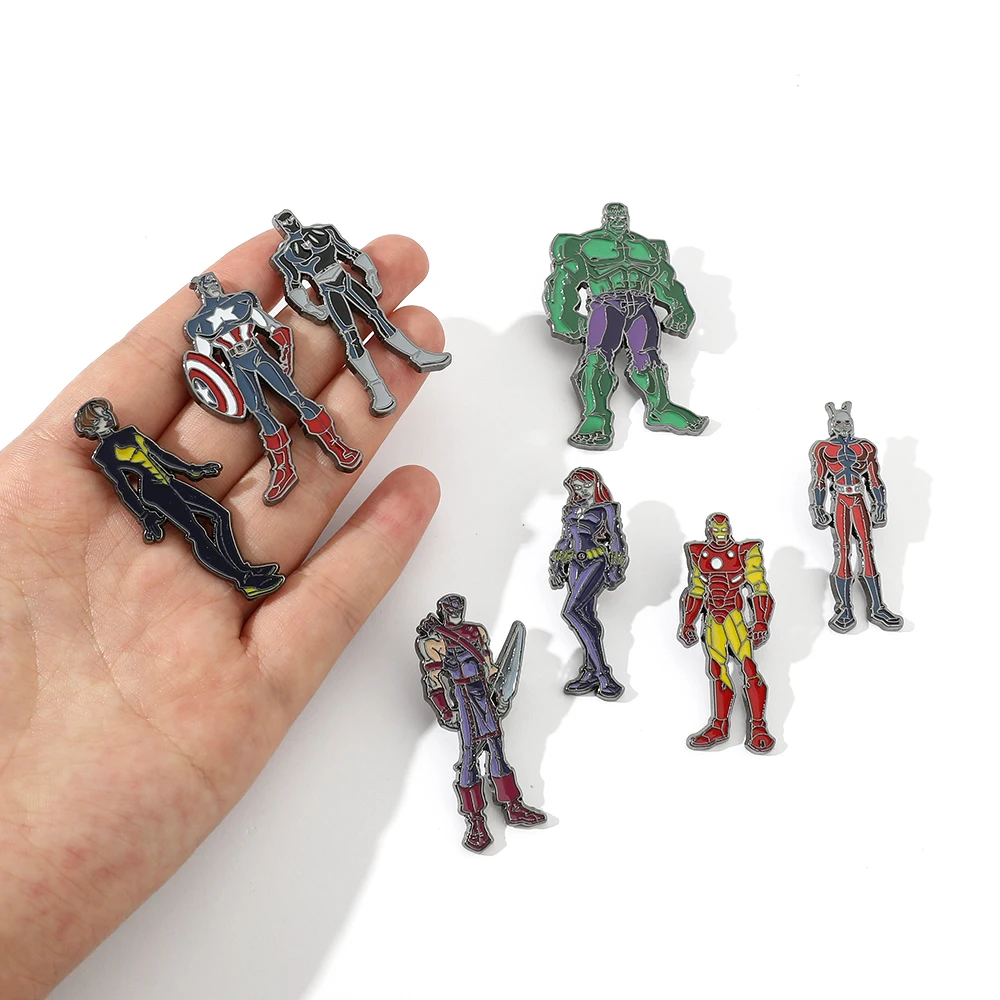 Marvel The Avengers Iron Man Enamel Brooch Superhero Captain America Hulk Black Panther  Lapel Pin for Jacket Backpack Toy Gift