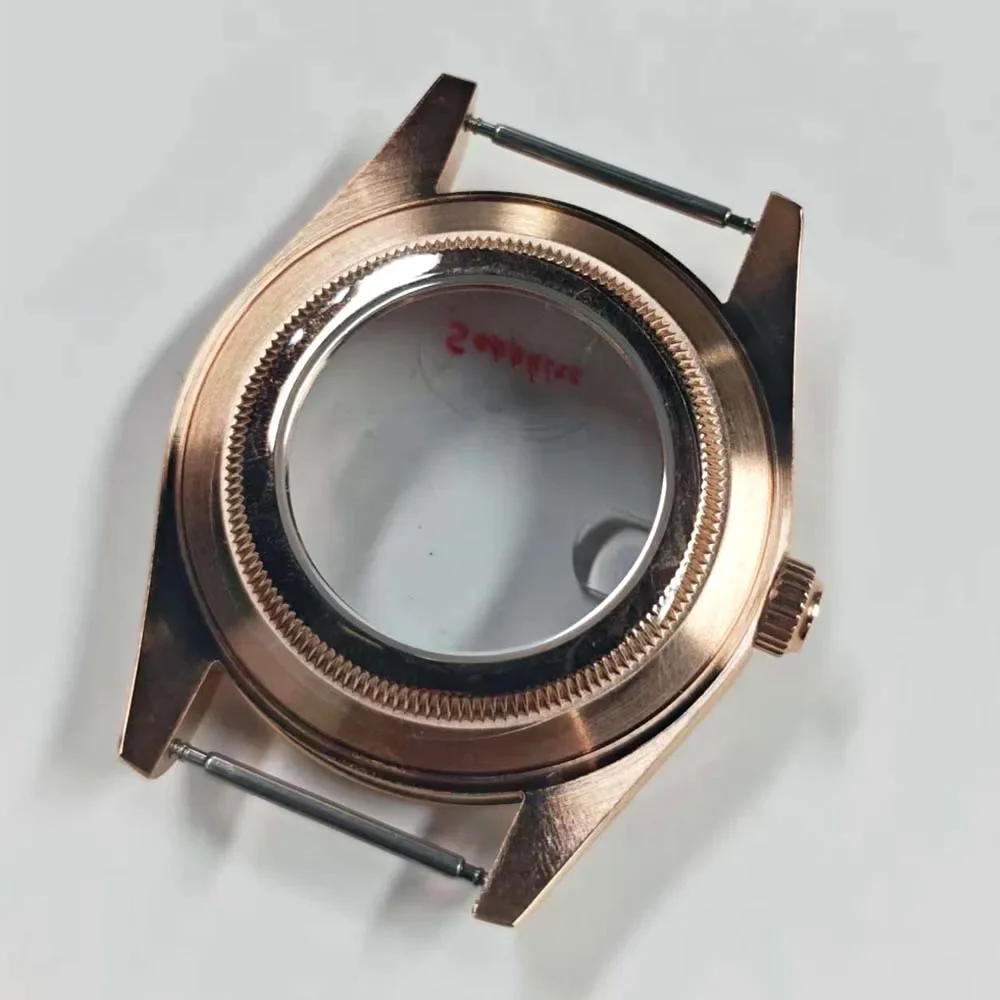 For 8285 Movement 39MM Watch Case Sapphire Crystal Glass Stainless Steel Case Rose Gold 20mm Bracelet Watch Parts