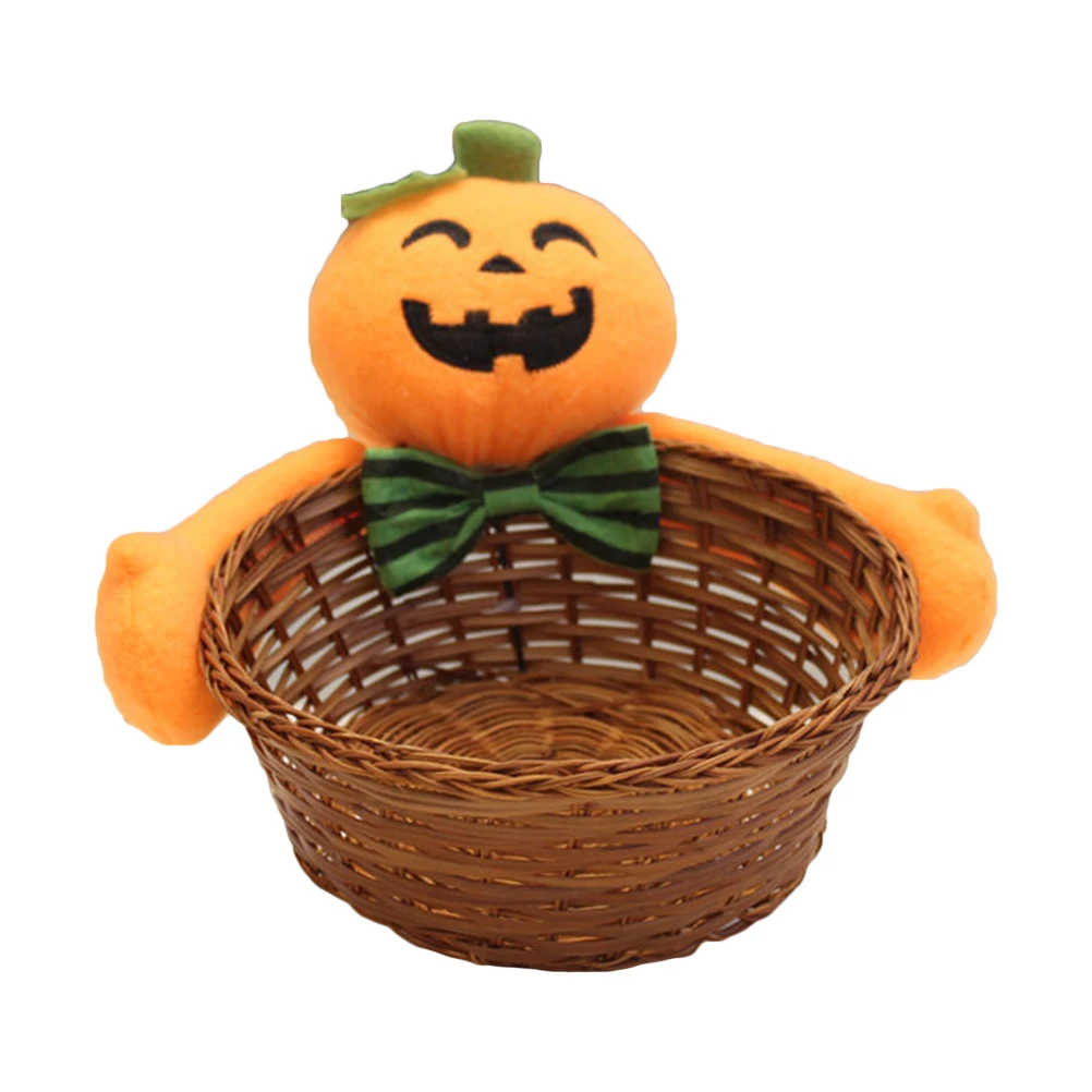 

2pcs Candy Basket Halloween Style Bamboo Made for Storing Candy Fruits Gifts Decorative Pumpkin Design Home Accessories