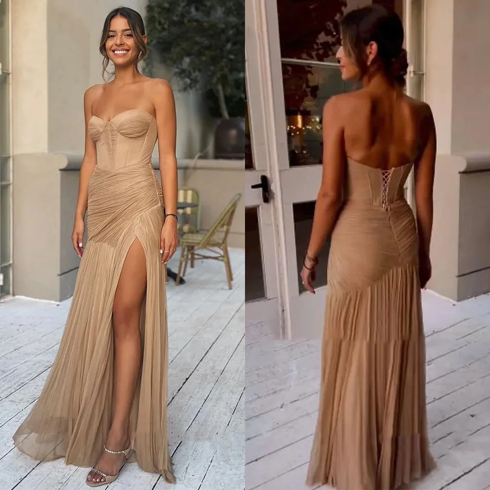 Vestidos largos de gasa personalizados con pliegues de celebridades, corte en A, escote en forma de corazón, para ocasiones a medida