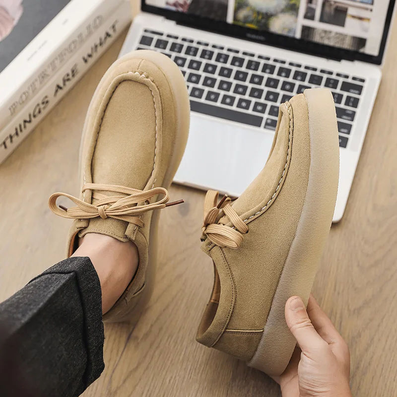 

Мужская повседневная кожаная обувь ручной работы на платформе, лоферы из коровьей замши в британском стиле, деловая модельная рабочая дизайнерская обувь для мужчин, размер 38-44