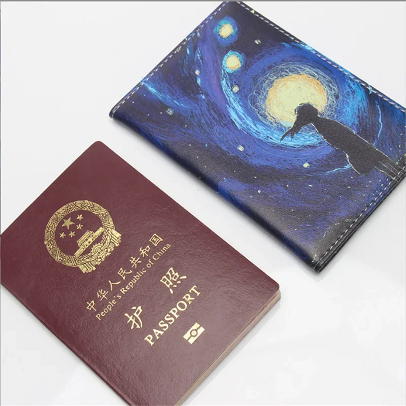 Soportes de pasaporte de cielo estrellado de moda para hombres y mujeres, bolsa de viaje, funda de pasaporte de cuero de Pvc, diseño 3D, funda de