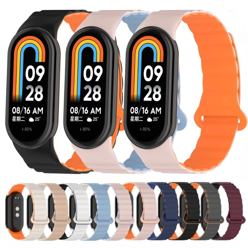 

Magnetic Loop Silicone Strap for Xiao Mi Band 9 Sports Bracelet Double Color Accessorie Wristband for Xiao Mi Band 8 NFC Correa