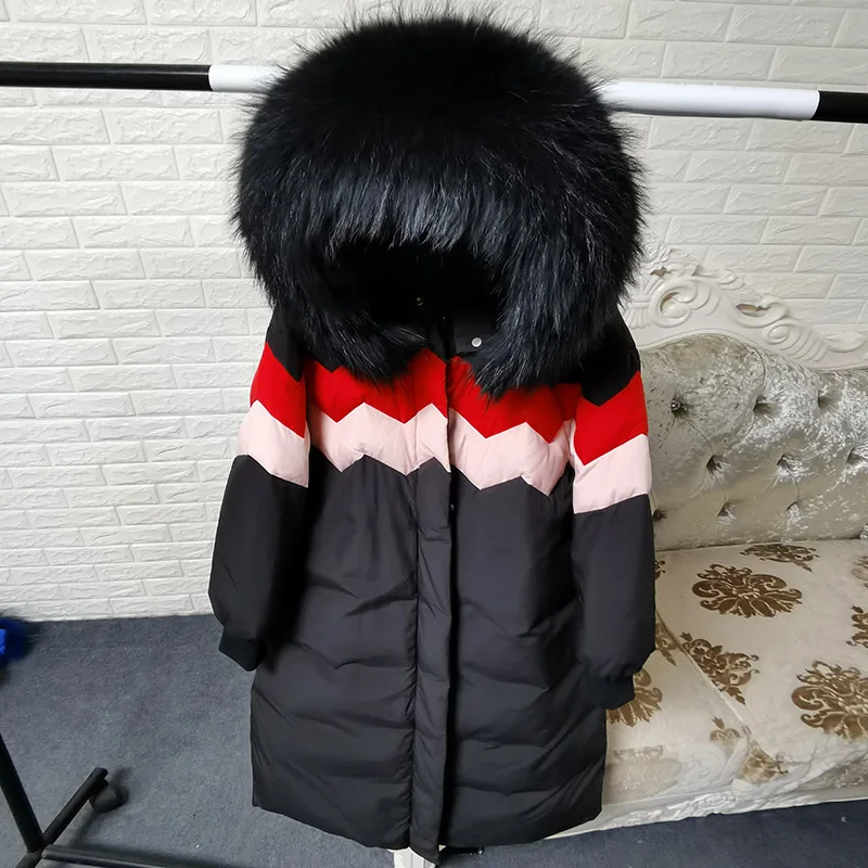 Maomaokong-Chaqueta de plumón con cuello de piel de mapache para mujer, Parkas cálidas de lujo, 2022 Natural, Invierno