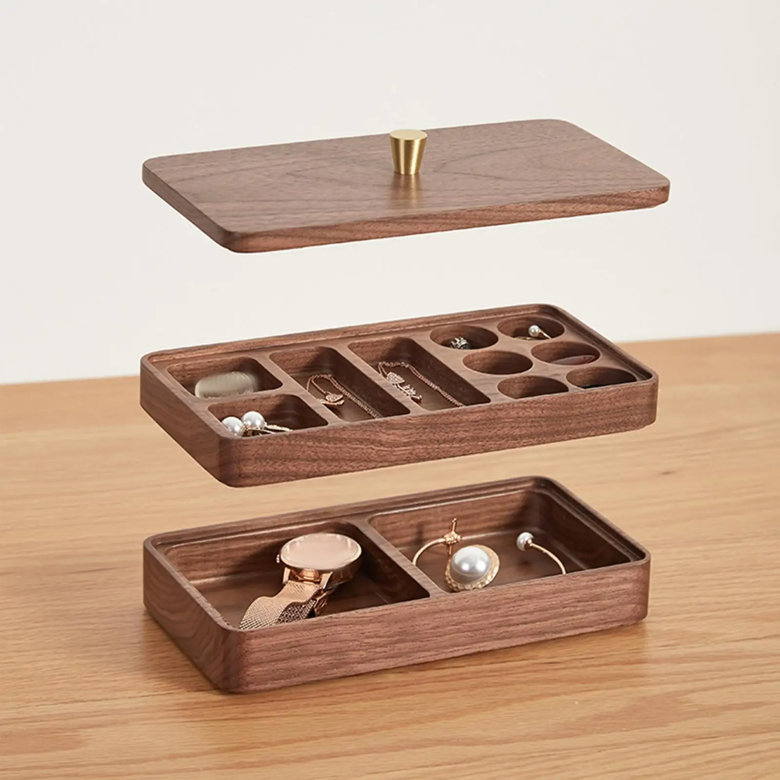 Wooden Jewelry Box Jewelry Organizer Smooth 2 Tier for Women Jewelry Case Jewelry Storage Box for Earrings Watches Container