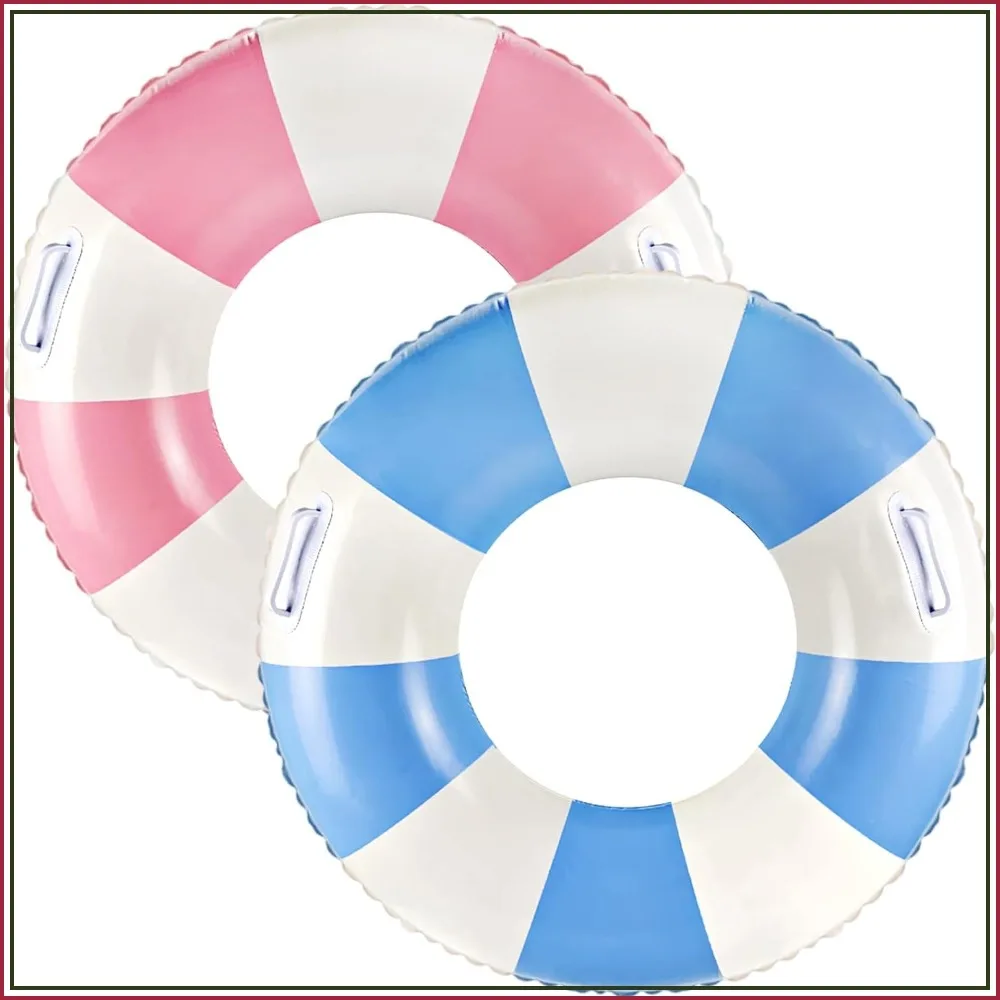 

Classic Striped Inflatable Pool Floats with Handle, Large Swim Rings for Summer Holiday Beach Party
