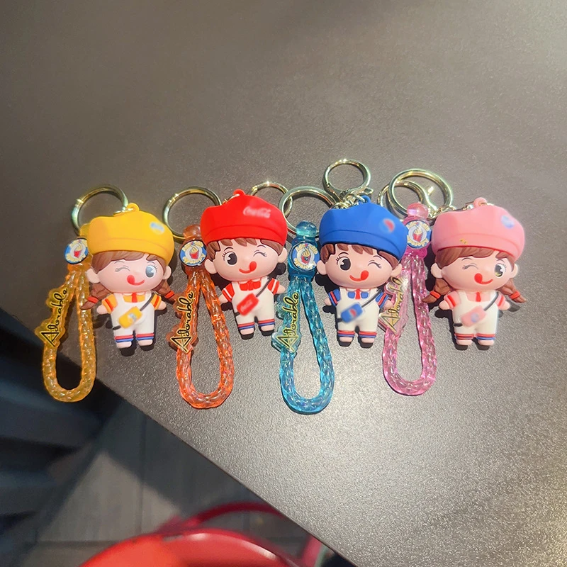 New Couple Cartoon Drink Girl Doll Keychain Funny Cute Car Keys Bag Charm Creative Backpack Decoration Charm Festival Small Gift