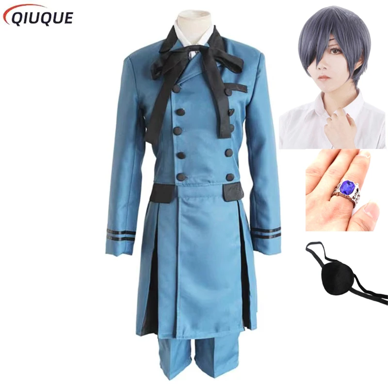 

Anime Ciel Cosplay Costume with White Shirt Ciel Cosplay Wig Ciel Ring Eyepatch Halloween Carnival Party Outfits Accessories