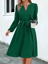 Long Sleeve V Neck Strap Dress for Women, Sexy Maxi Dresses, New Product, Autumn and Winter