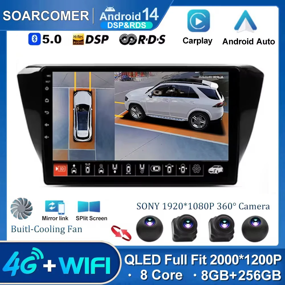 Android 14 QLED Car Radio Multimedia Video Player For Skoda Superb 3 2015 - 2019 Navigation GPS 4G+WiFi DSP NO 2 Din Carplay