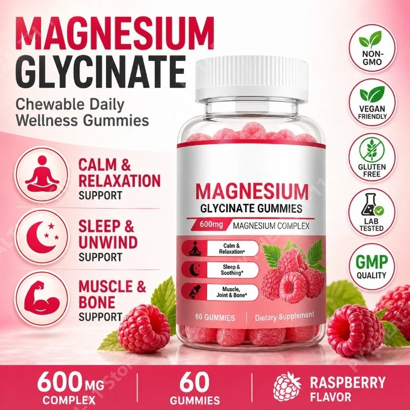 Magnesium Glycinate Gummies 600mg Magnesium Complex Calm Relaxation Muscle Bone Wellness Support 60 Gummies
