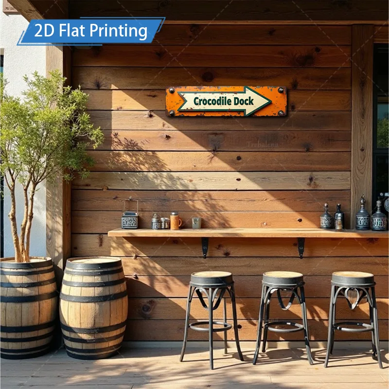 [2D FLAT] 1 قطعة علامة معدنية، 4 × 16 بوصة حوض تمساح ريفي علامة معدنية سهم اتجاهي جدار الفن