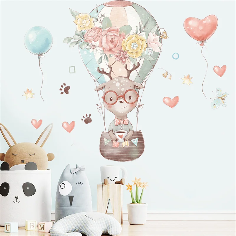 Deer Balloon Heart Wall Stickers for Children Kids Rooms Girls Boys Baby Room Bedroom Decoration pegatinas de pared