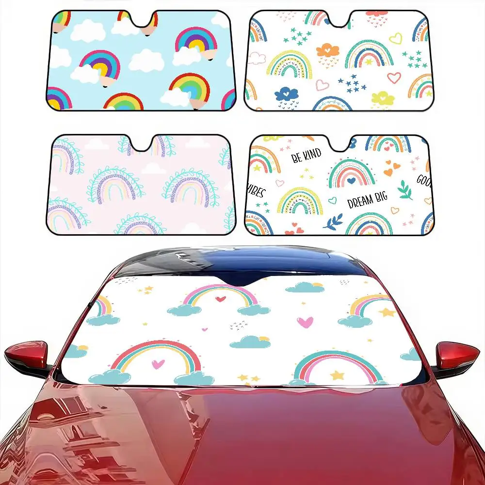

Cartoon Rainbow Print Car Windshield Sunshade - Cartoon Front Window Cover, Anti-UV, Interior Protection Accessory