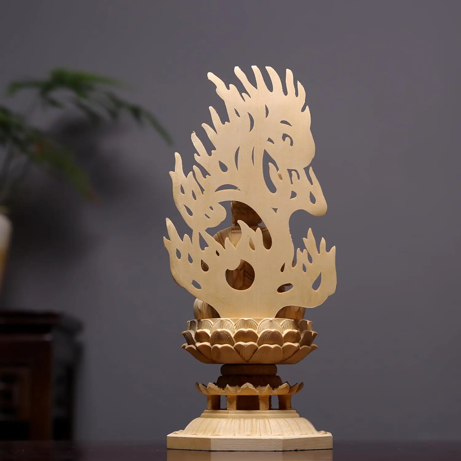 Hand Carved Wooden Fudo Myoo Acalanatha Statue Figurine - Wrathful Deity Sculpture Ornament Home Altar Temple Buddhist Decor