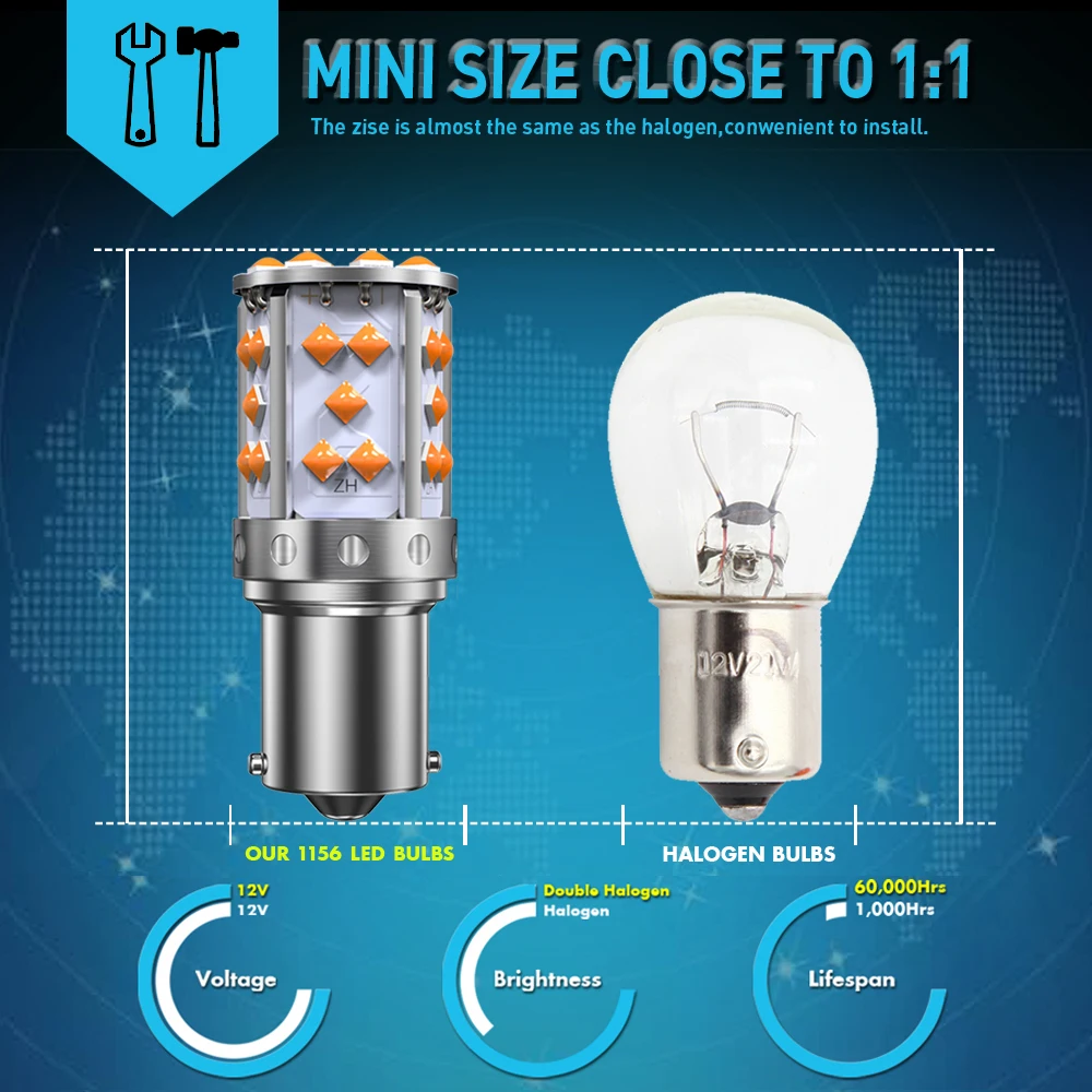 Um pacote 1156 p21w ba15s bau15s py21w 7507 led canbus nenhum hyper flash transformar sinal de luz lâmpada embutido resistor erro livre laranja