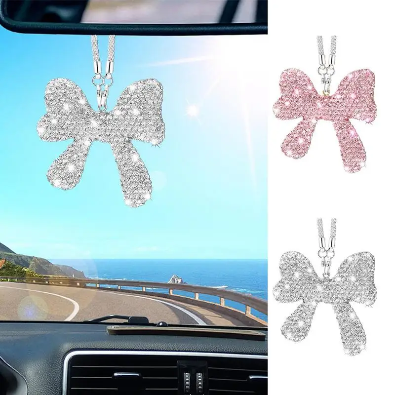 

Car Charm For Rear View Mirror Creative Bowknot Car Decor Bling Rear View Mirror Accessories Versatile Automotive Ornaments Car