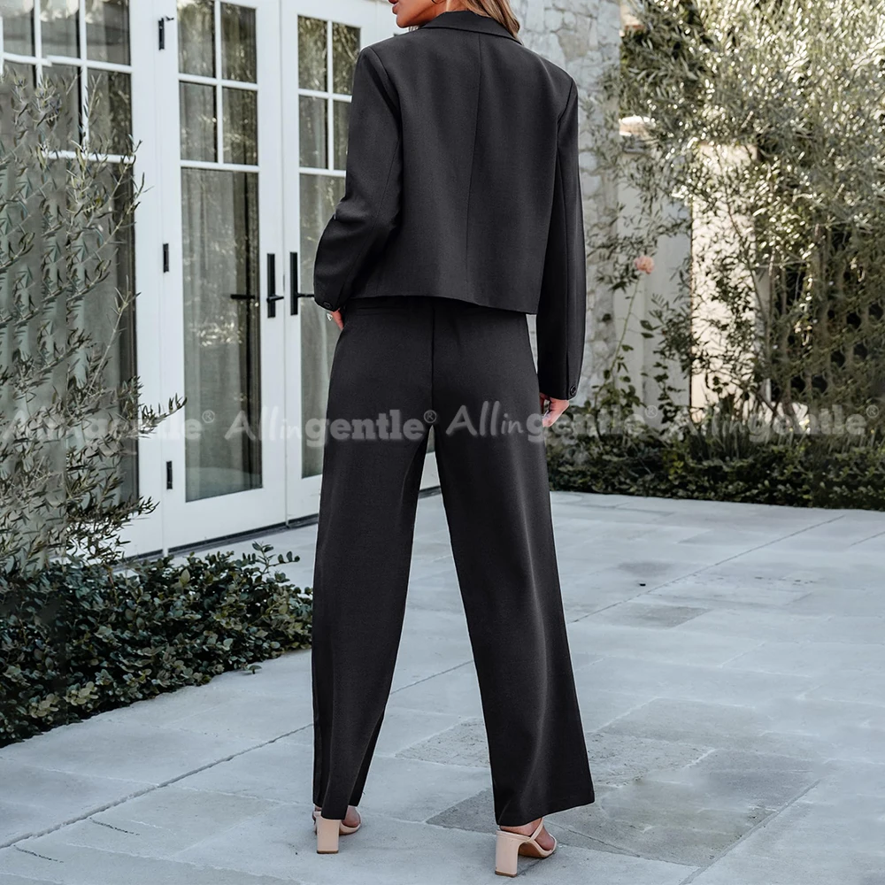 Suits for Women 2 Piece Sets Business Casual Outfits Dressy Cropped Blazer Wide Leg Pantsuit