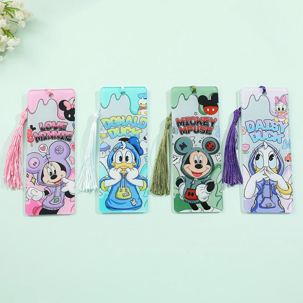 Cute Acrylic Donald Duck Mickey Minnie Bookmark Cartoon Tassels Page Mark Bookmark for Boys Girls Anime Peripheral Stationery