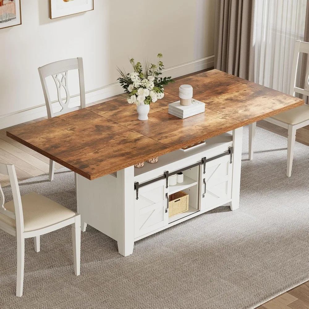 

70 Inches Rectangle Dining Table for 6-8 People Farmhouse Kitchen Table Large Dinner Table with Storage Cabinet Rustic Wooden T