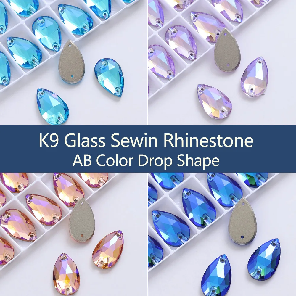

Top Quanlity K9 Glass Sew On Rhinestone Drop Shape AB Colors Flatback Sewing Crystal for DIY Craft Vestido Sewing Stones Strass