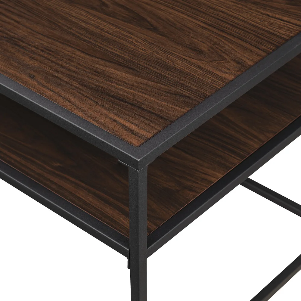 Contemporary Two Tone Metal Coffee Table Dark Walnut