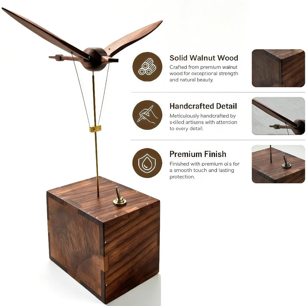 Handcrafted Wooden Kinetic Automaton Sculpture, Bionic Flying Swan / Narwhal Mechanical Dynamic Desktop Ornament, Home Decor