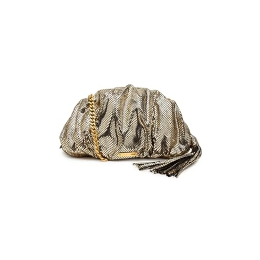 Evening clutch purse for women, faux leather ruched small bag in black with elegant texture and secure zip closure