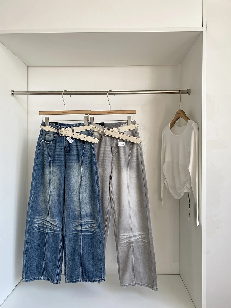 

Retro American Washed Denim Pants Women's Spring 2026 High Waist Slimming Loose Wide Leg Pants Fashionable Ladies Jeans