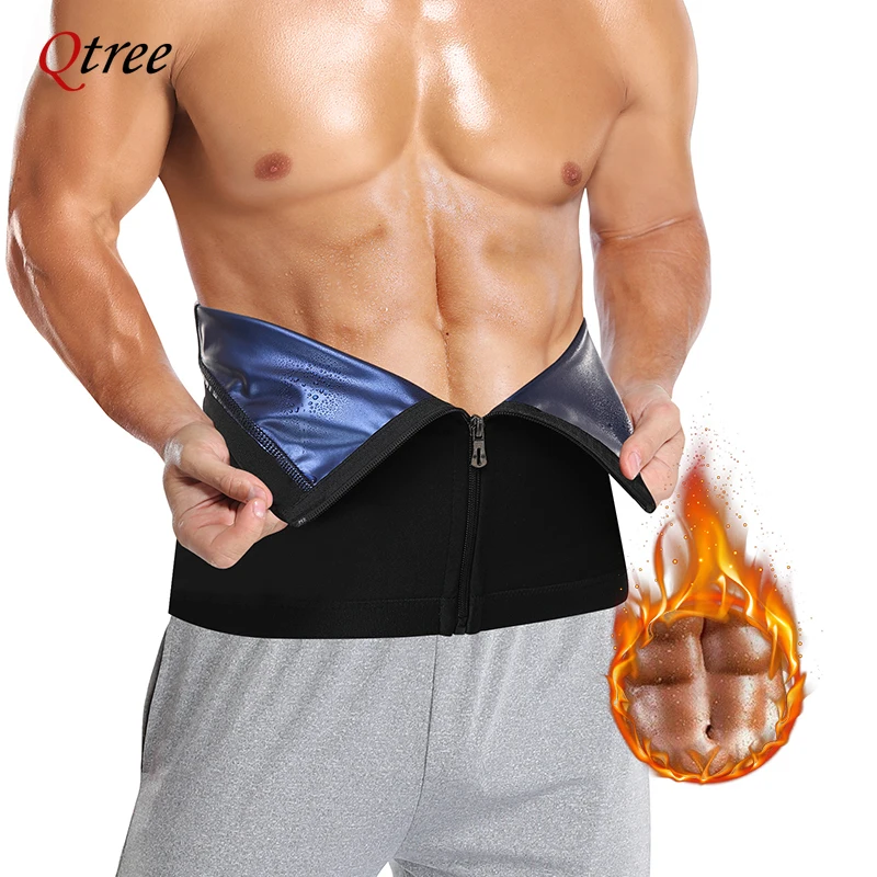 Qtree Waist Trimmer for Men Zipper Weight Loss Strap Stomach Waist Trainer Corset Sweat Workout Body Shaper Slimming Sauna Belt