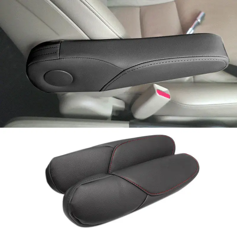 

For Honda CRV 2007 2008 2009 2pcs Black with Red Thread Microfiber Leather Side Seat Armrest Handle Decor Cover Protection Trim