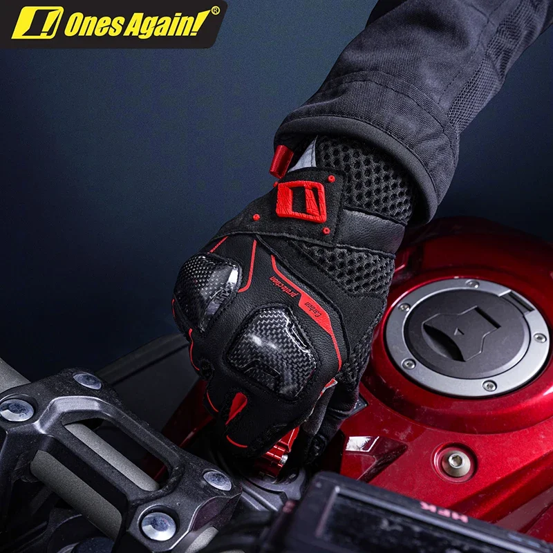 ¡Otra vez! Guantes de fibra de carbono para Motocross para hombre, Guantes de cuero anticaída, transpirables, Verano