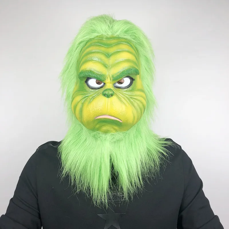 Grüne Pelzige Monster-Vollkopf-Latexmaske, Realistische Grüne Haut-Kreatur-Maske, Weihnachts- und Feiertags-Cosplay-Maskerade-Party-Requisiten – Detail 5