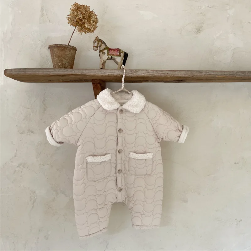 Newborn Baby Winter Romper 0-3Years Boy Girl Long Sleeve Fleece Thicken Warm Jumpsuit Outwear Padded Cotton Infant Clothes