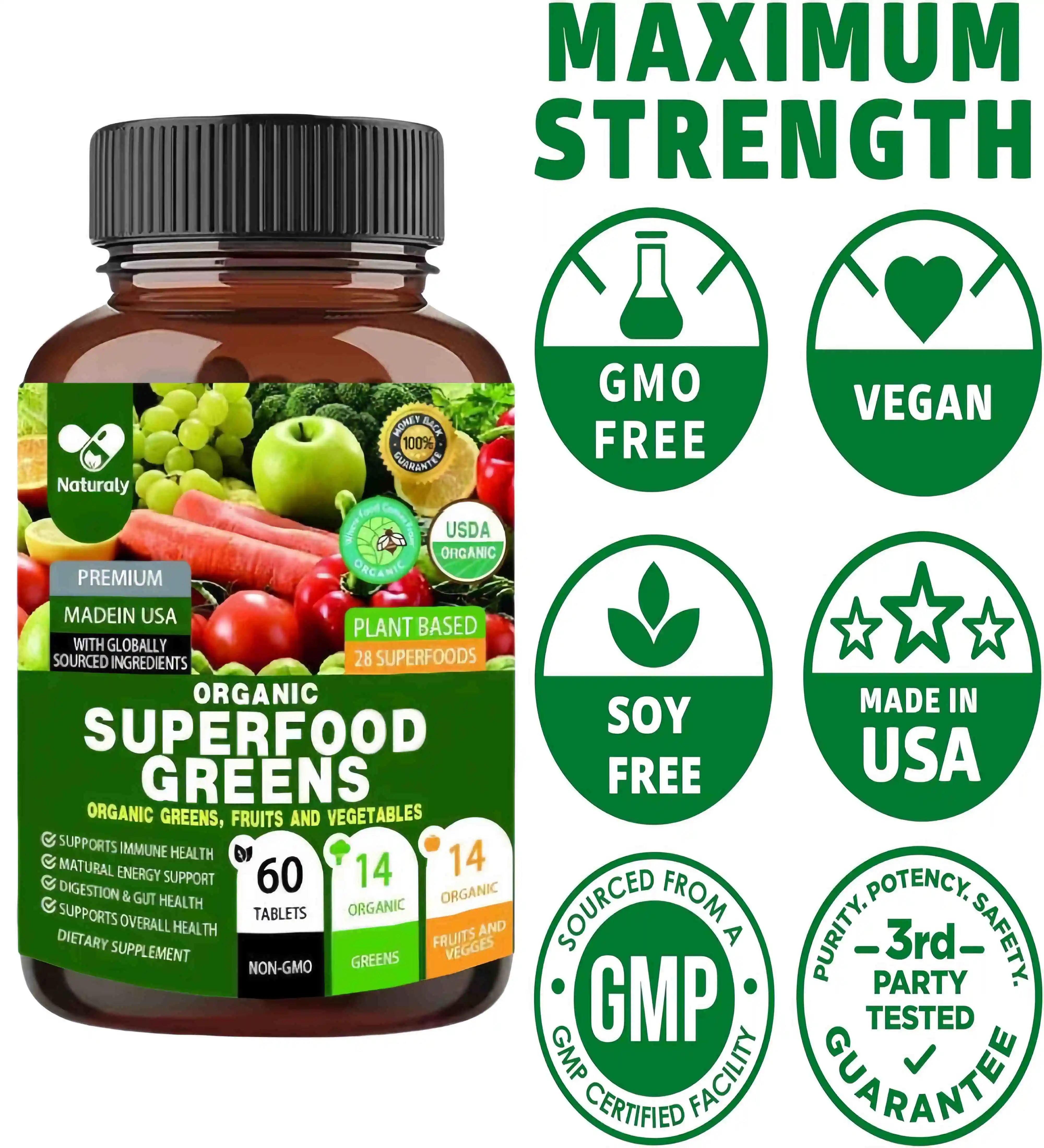 Organic food green 28 powerful ingredients Natural fruit and vegetable supplements enhance energy immunity and intestinal health