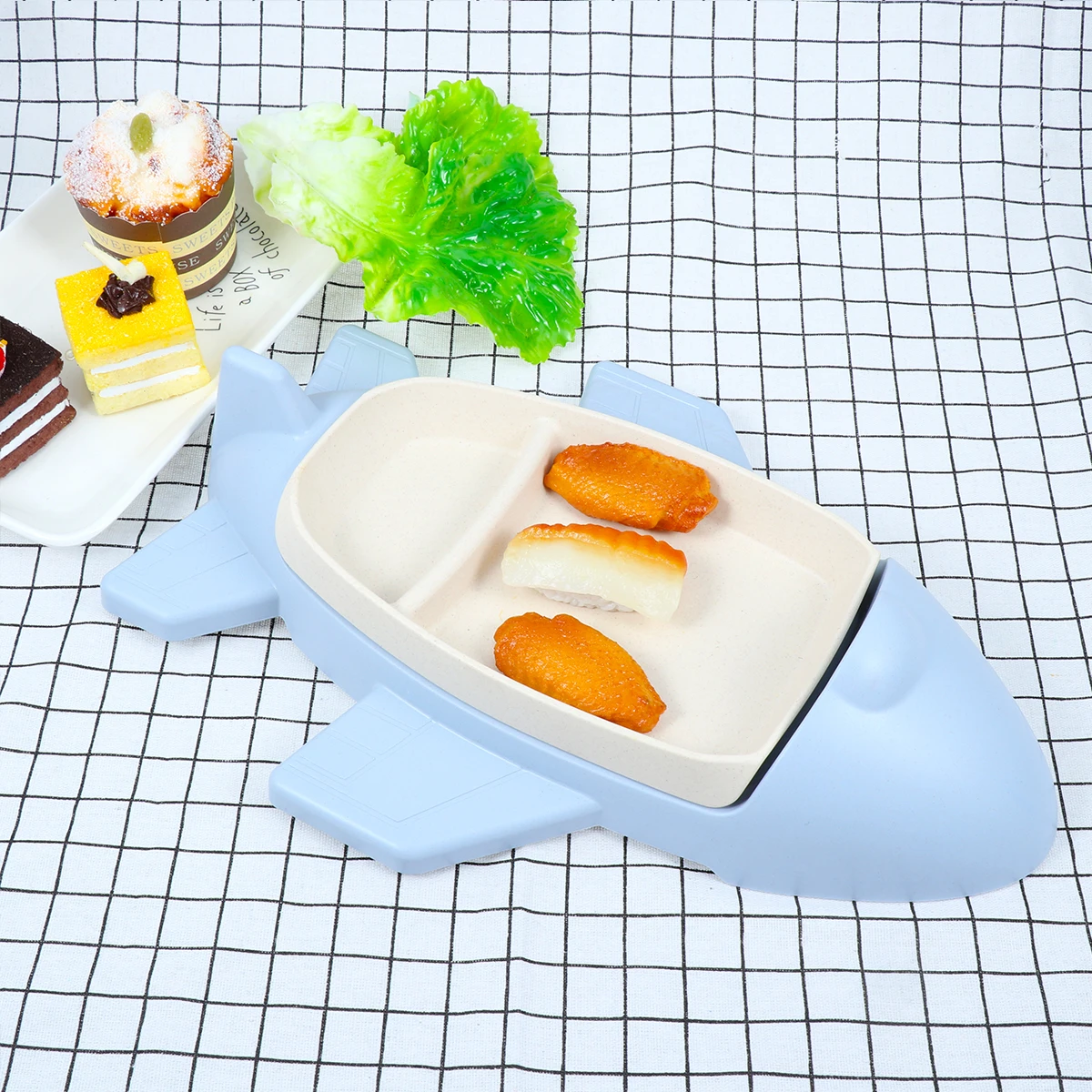 

Children Plate Set Baby Dishes Separate Plates Food Tray Plane Shaped Dinner Cutlery Bamboo Fiber Safe Easy Clean Kids Toddlers