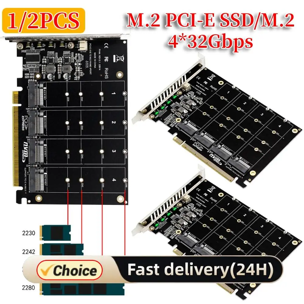 

4-портовый конвертер M.2 NVME SSD в жесткий диск PCIE X16, карта адаптера PCIE Split/PCIE RAID, поддержка светодиодного индикатора 2230/2242/2260/2280