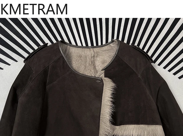 Natural Goatskin Wool Double Faced Fur Jacket Woman Dark Coffee Colored Real Fur Coat Winter Leather Jackets Women Clothing 2025