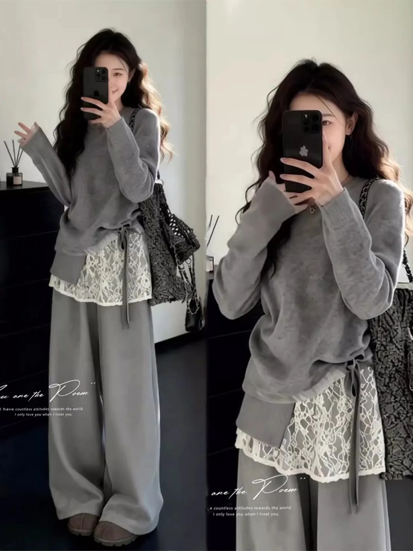 

Winter ey Knitted Sweater And Casual Pants Two-Piece Set plus Size Comfortable Women's Faion Loose Fit Warm Ensemble