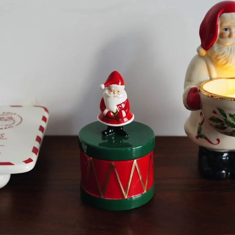 Christmas ceramic decorative storage jar,Santa Claus candy jar,festive home ornaments Retro Christmas themed desktop decoration